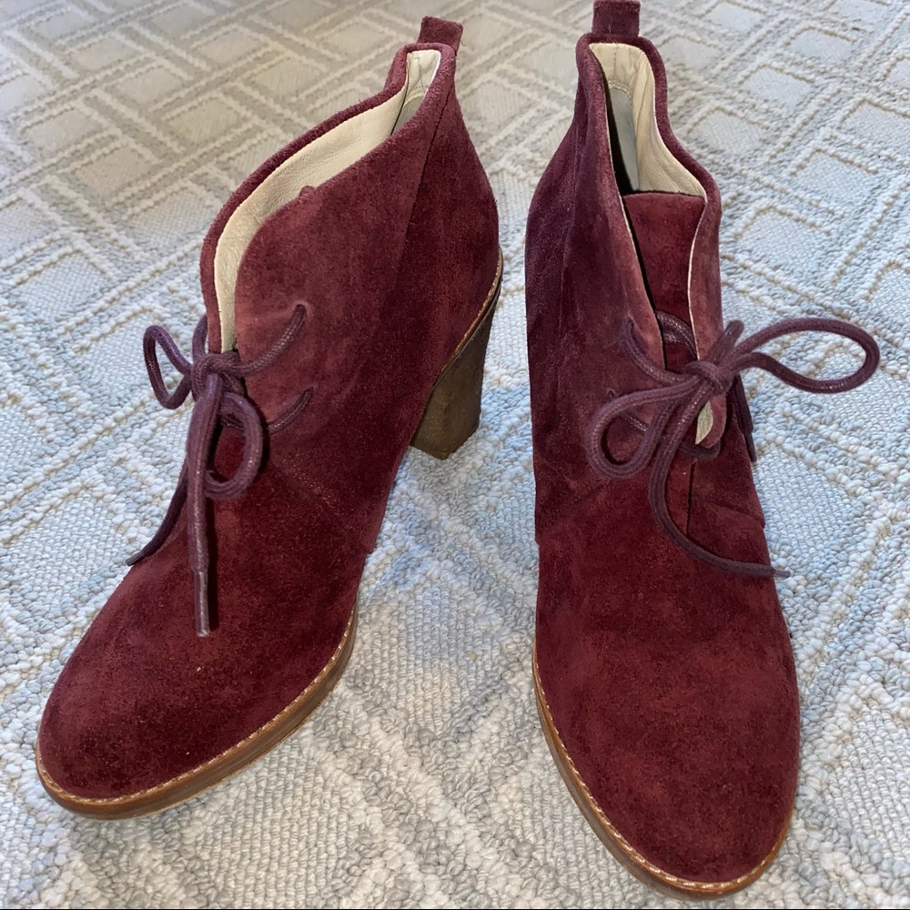 Michael Kors suede ankle lace up high heel booties wine burgundy size 9